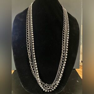 Super Cool Retired Lia Sophia Silver and Crystal Multi-strand Necklace
